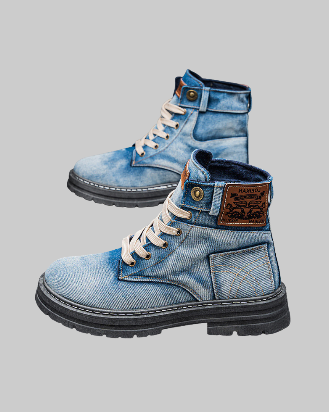 Men's Denim Ankle Boots in blue.