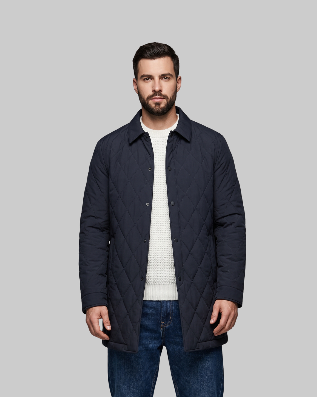 Men's Diamond Quilted Coat in dark blue.