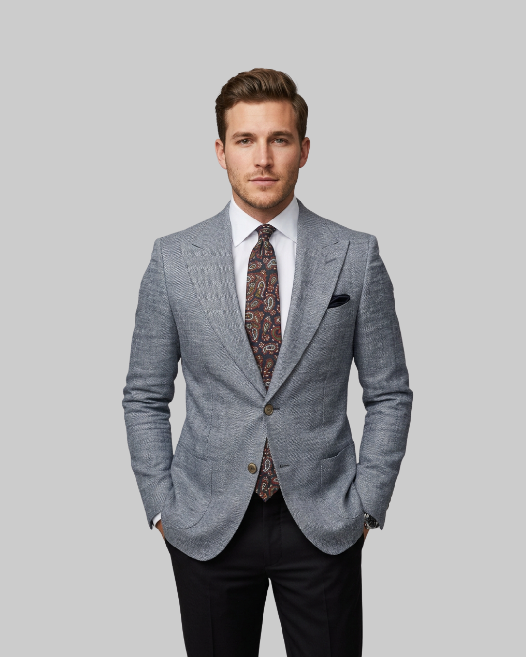 Men's Baroque Pattern Blazer in grey.
