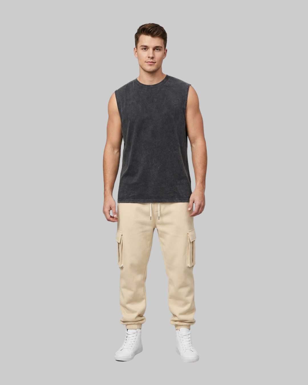 Men's Drawstring Utility Jogger Pants in apricot.