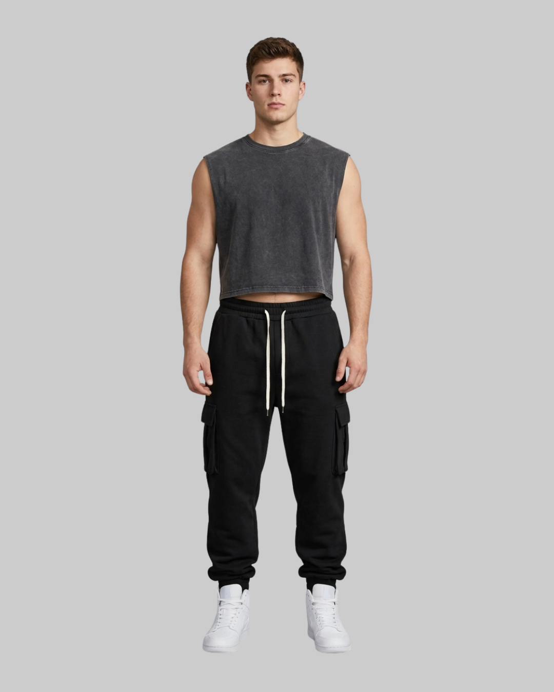 Men's Drawstring Utility Jogger Pants in black.