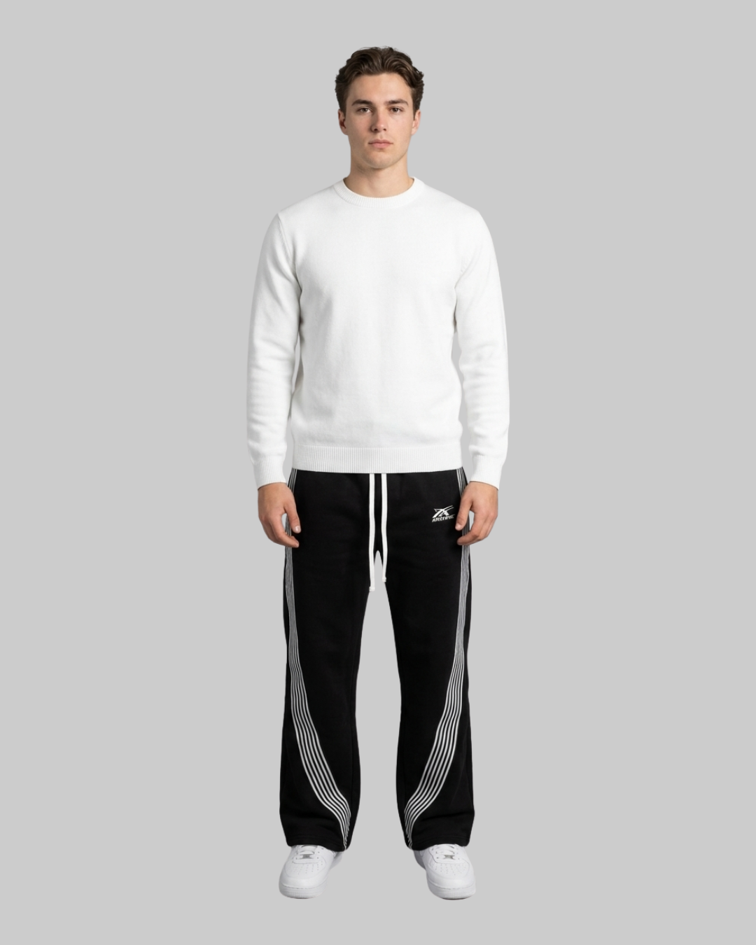 Men's Drawstring Wide Leg Pants in black.