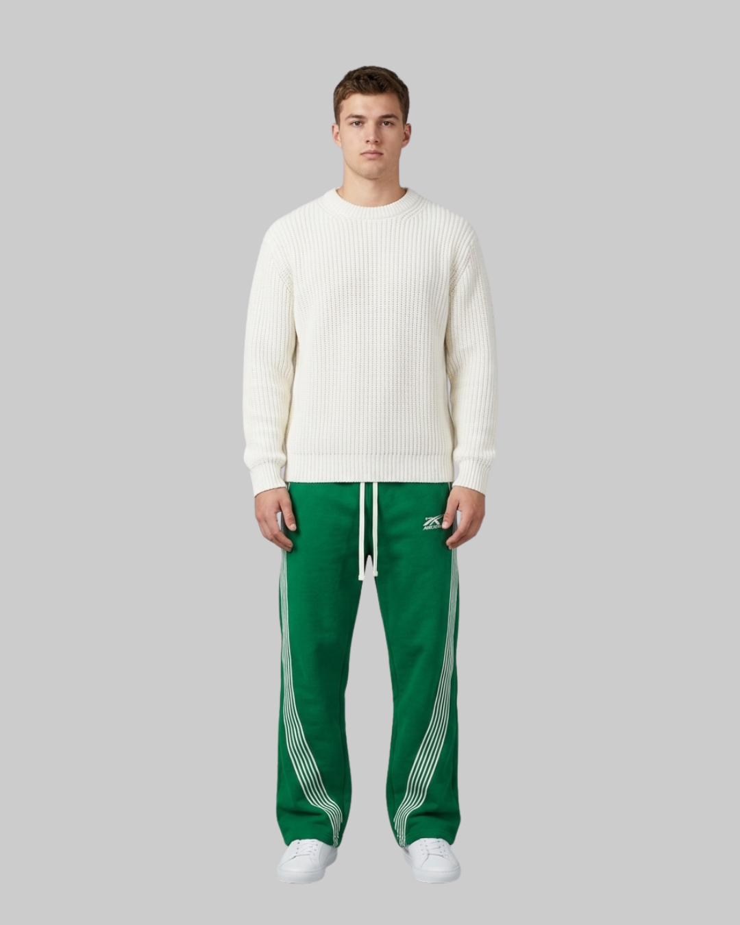 Men's Drawstring Wide Leg Pants in green.