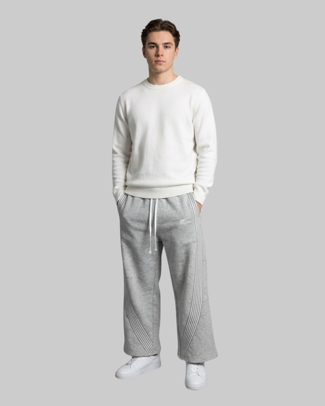 Men's Drawstring Wide Leg Pants in grey.