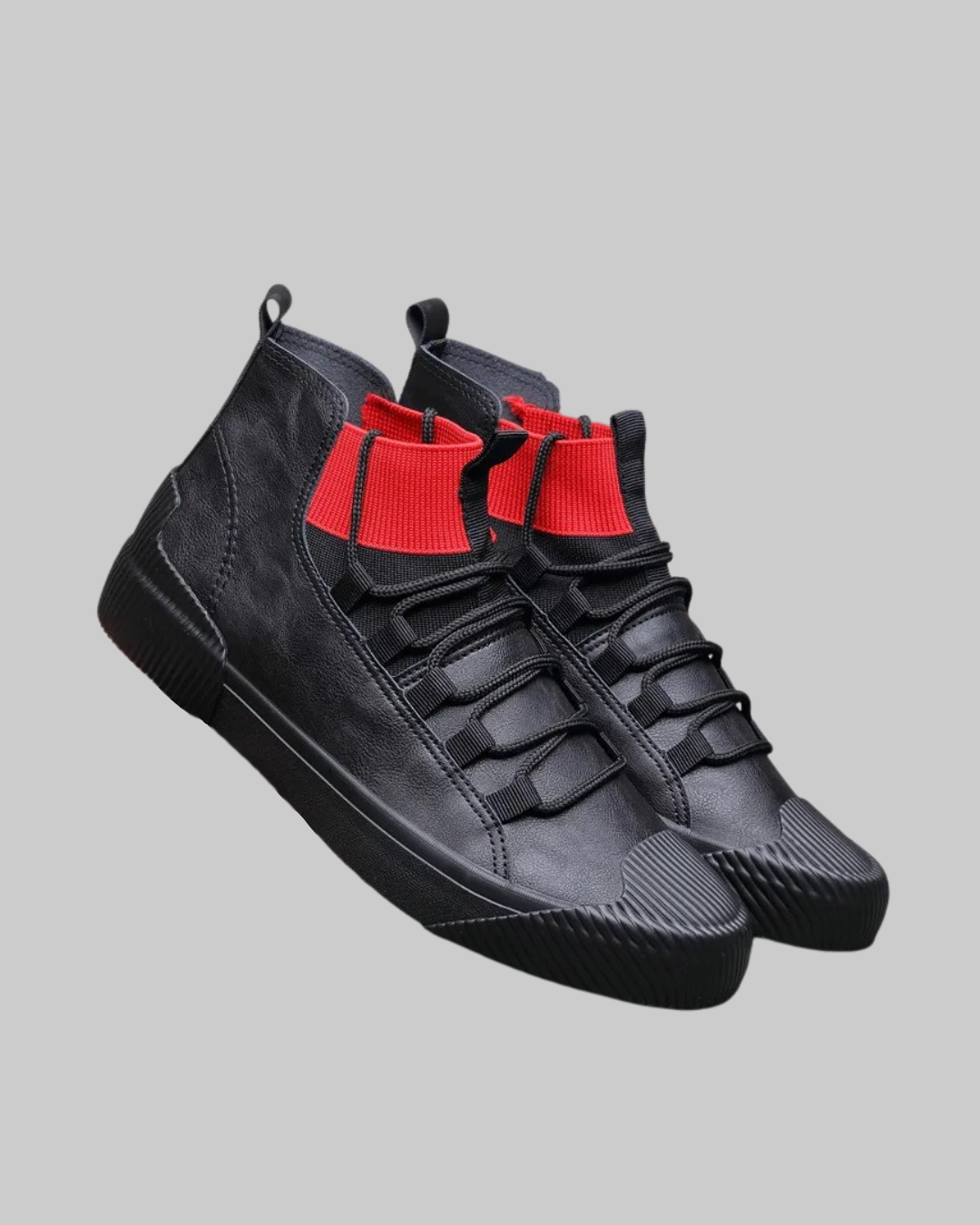 Men's Elastic Strap High-Top Sneakers in black red.