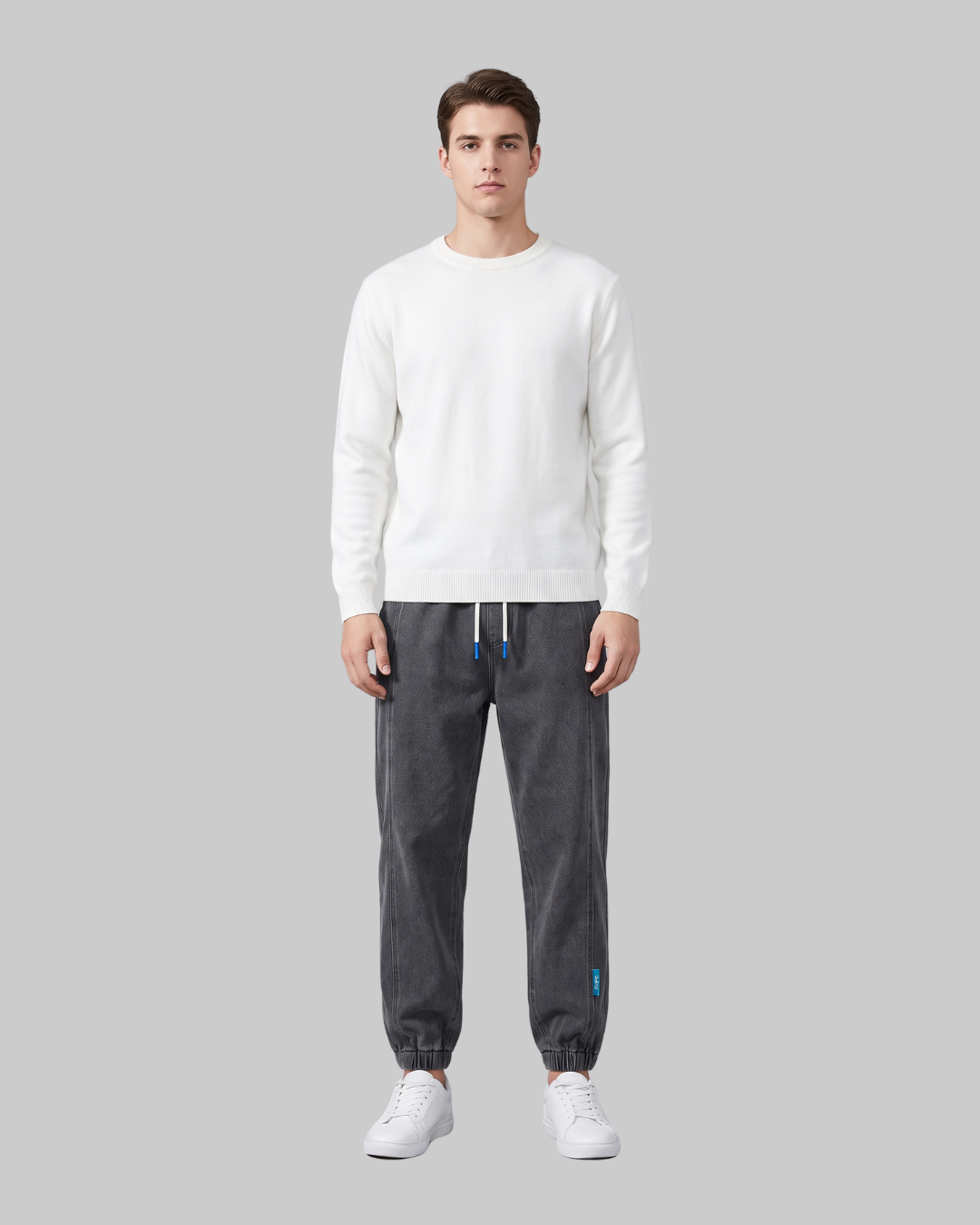 Men's Elastic Waist Jogger Jeans in black.