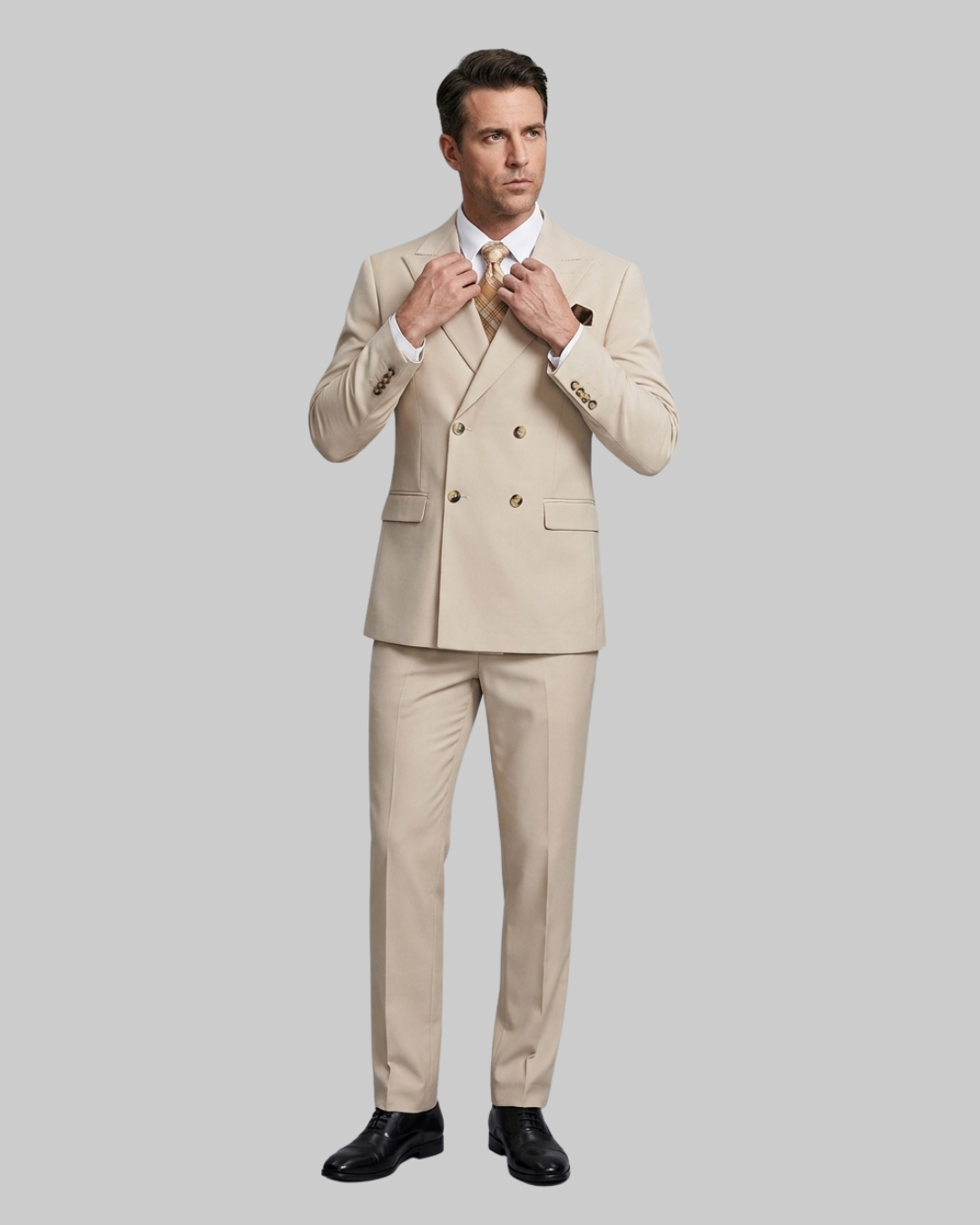 Men's Executive Double Breasted Suit in Beige