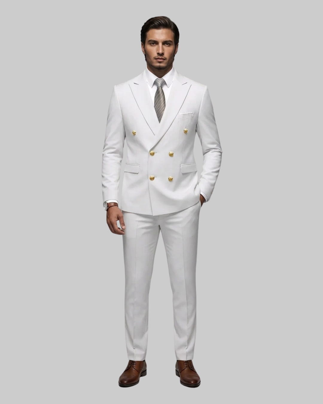Men's Executive Double Breasted Suit in White