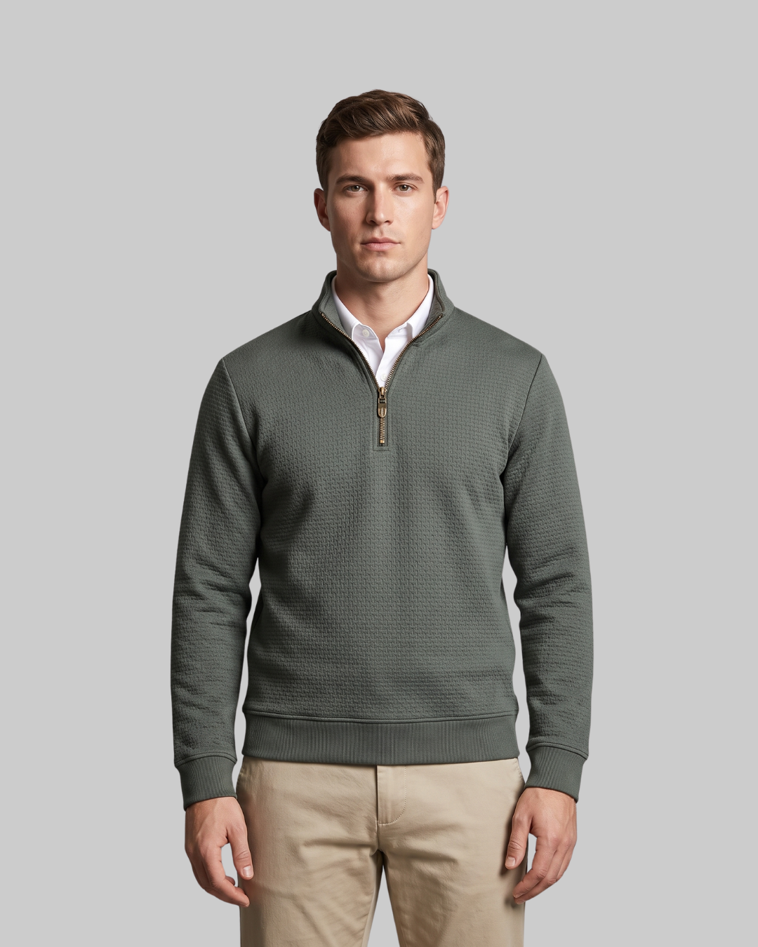 Men's Fine Weave Quarter-Zip Sweater in grey.