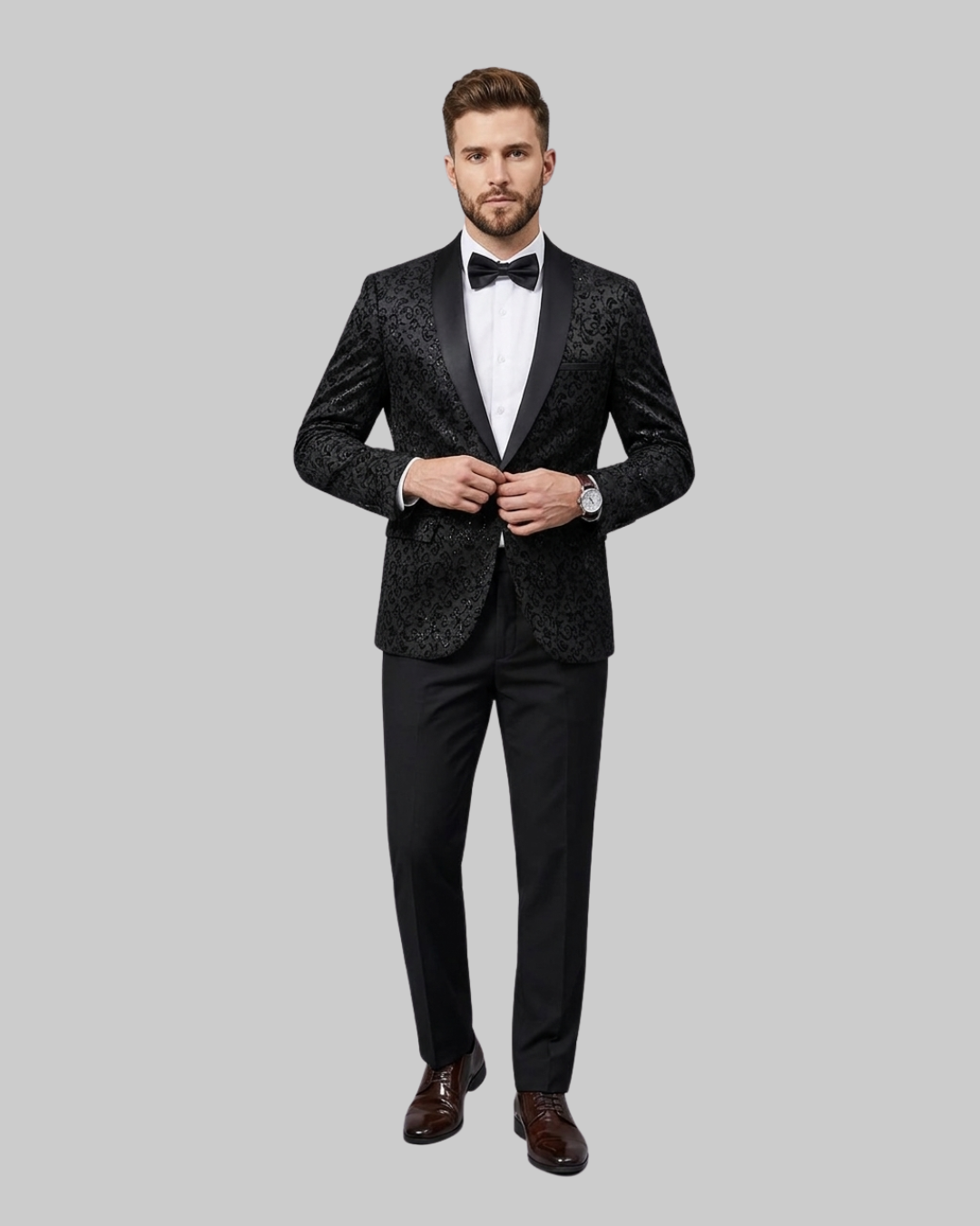 Men's Formal Patterned 2 Piece Suit in black.