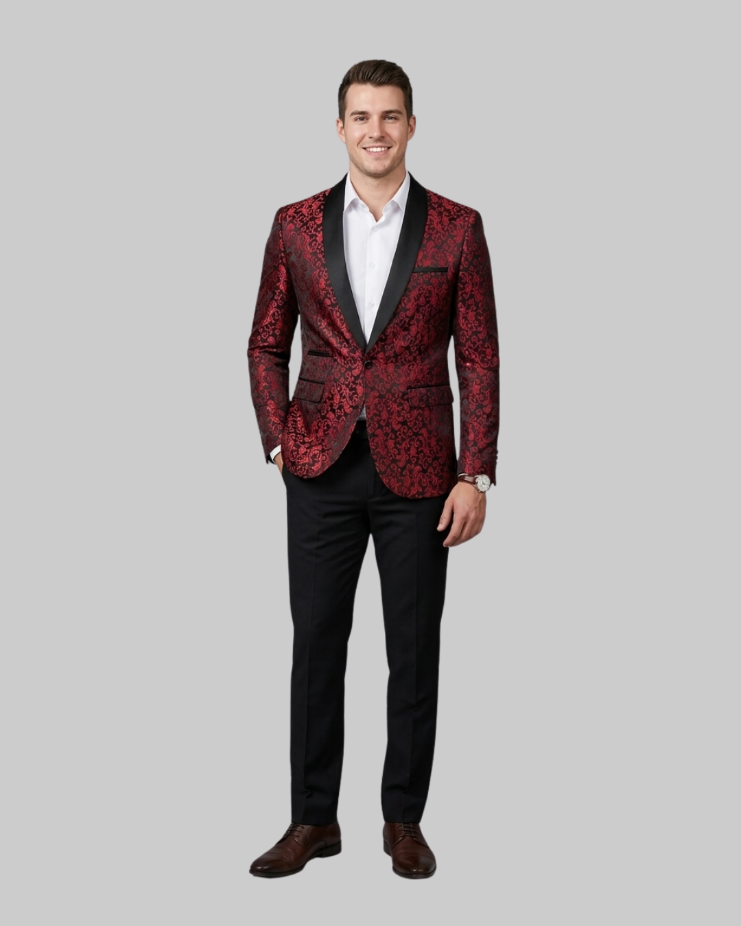 Men's Formal Patterned 2 Piece Suit in red.