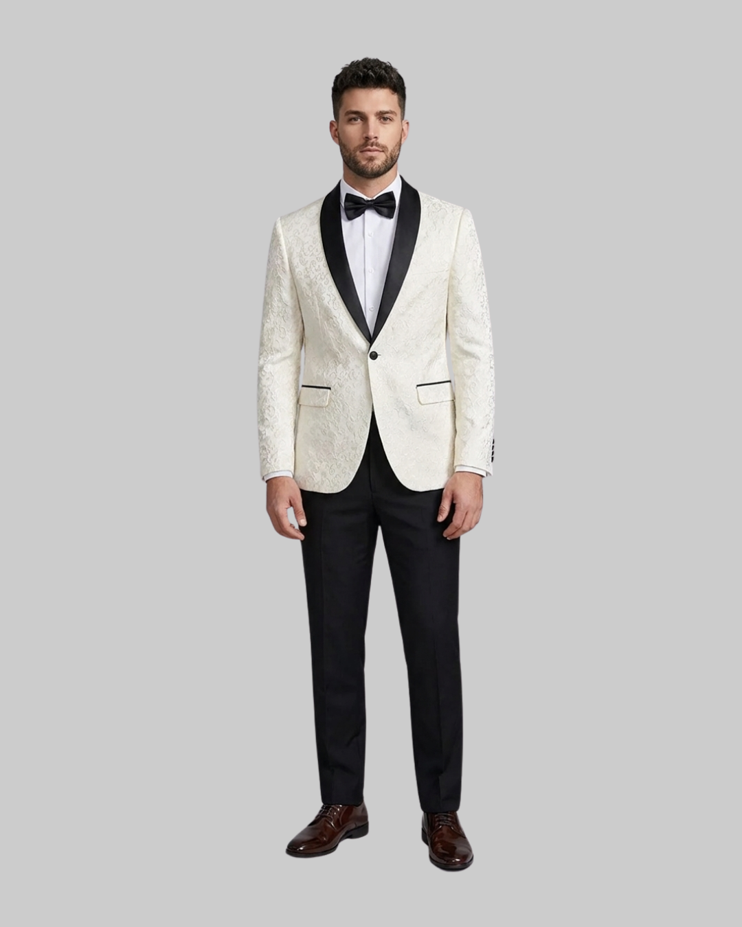 Men's Formal Patterned 2 Piece Suit in white.