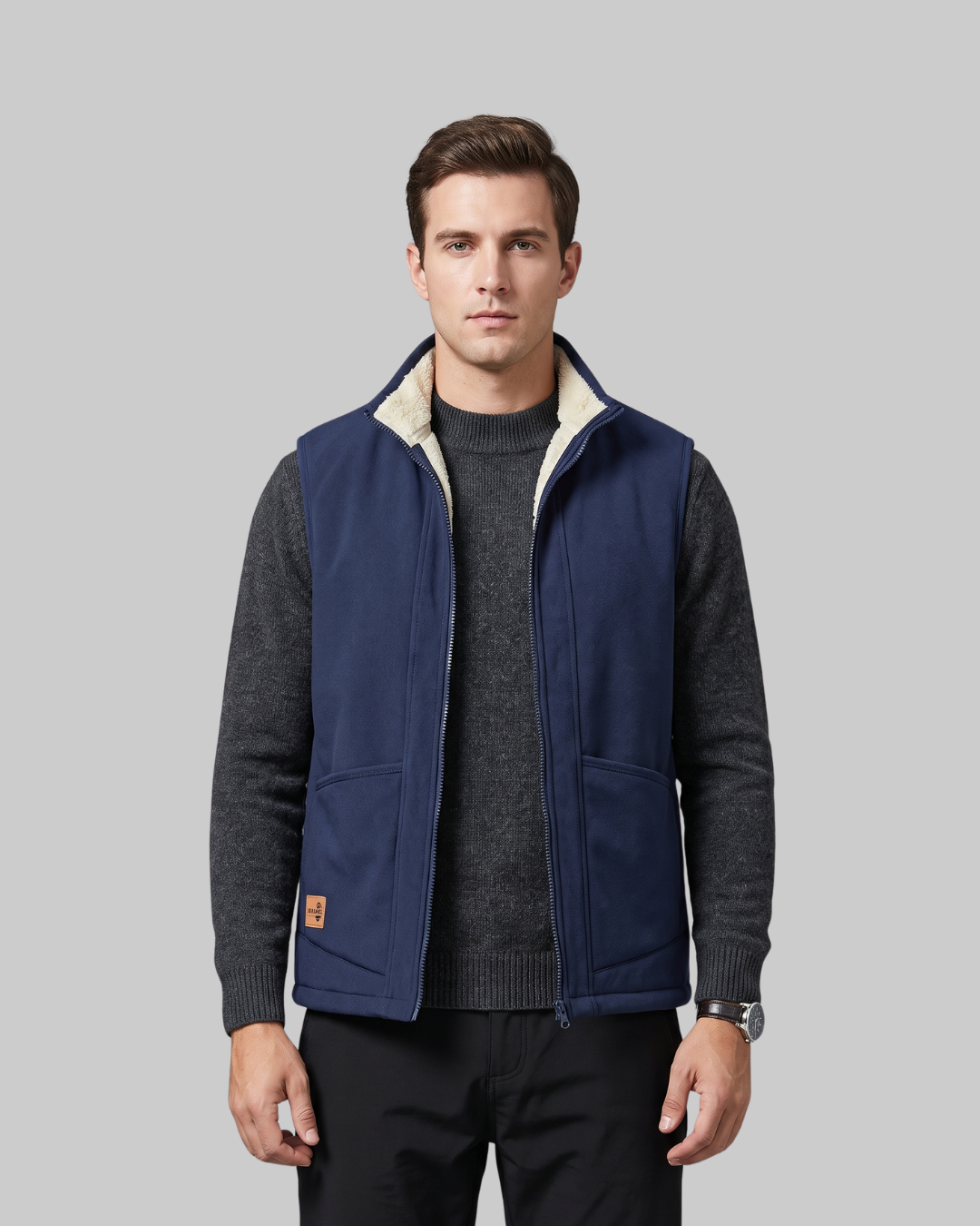 Men's Full Zip Winter Vest in blue.