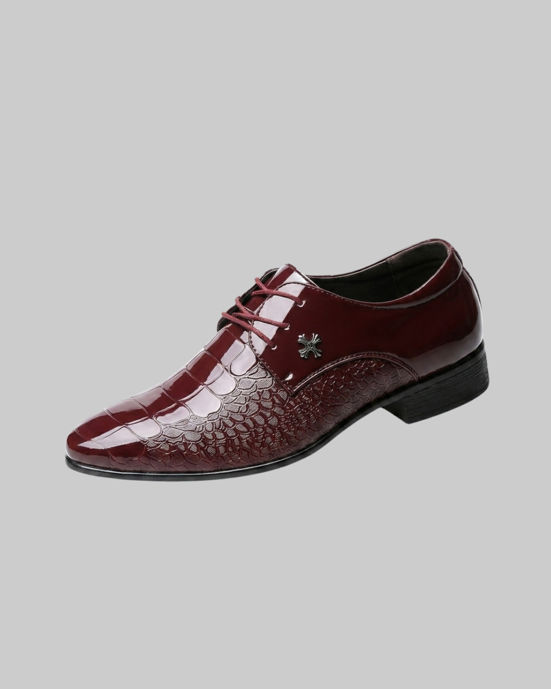 Men's Glossy Textured Dress Shoes in wine red.