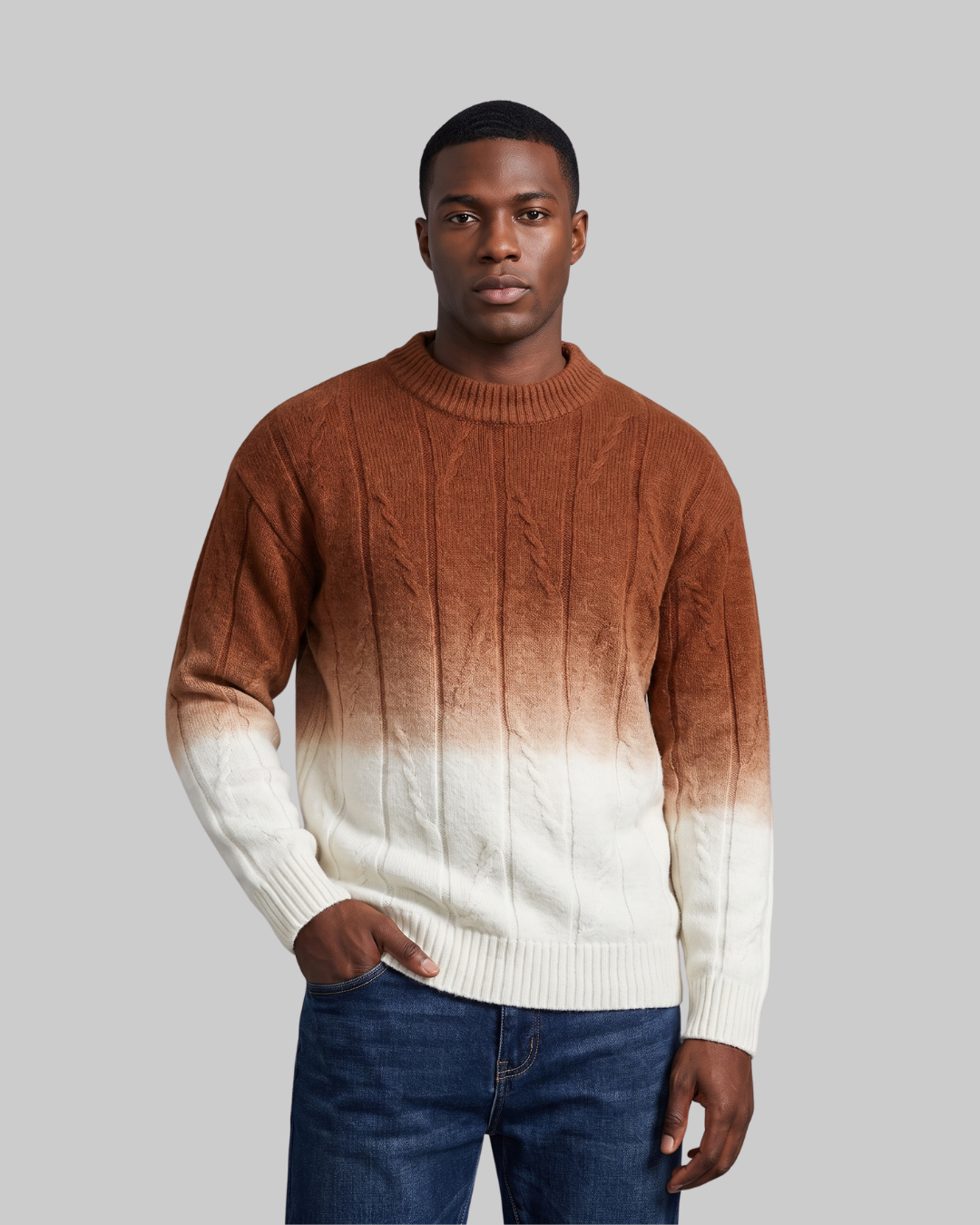 Men's Gradient Crewneck Sweater in camel.