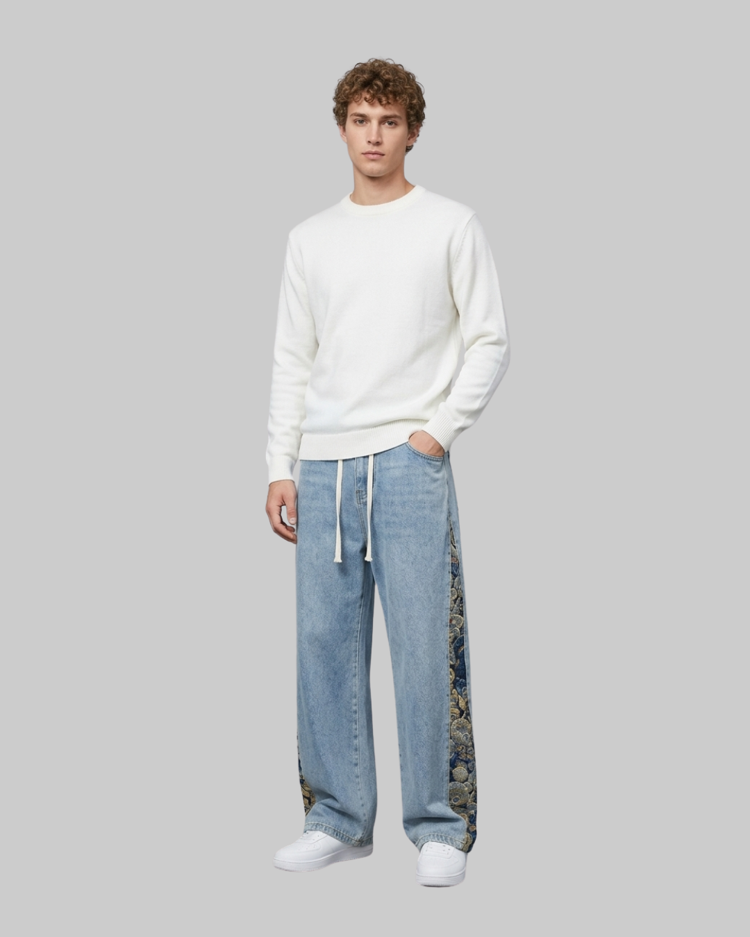 Men's Graphic Side Panel Pants in blue.