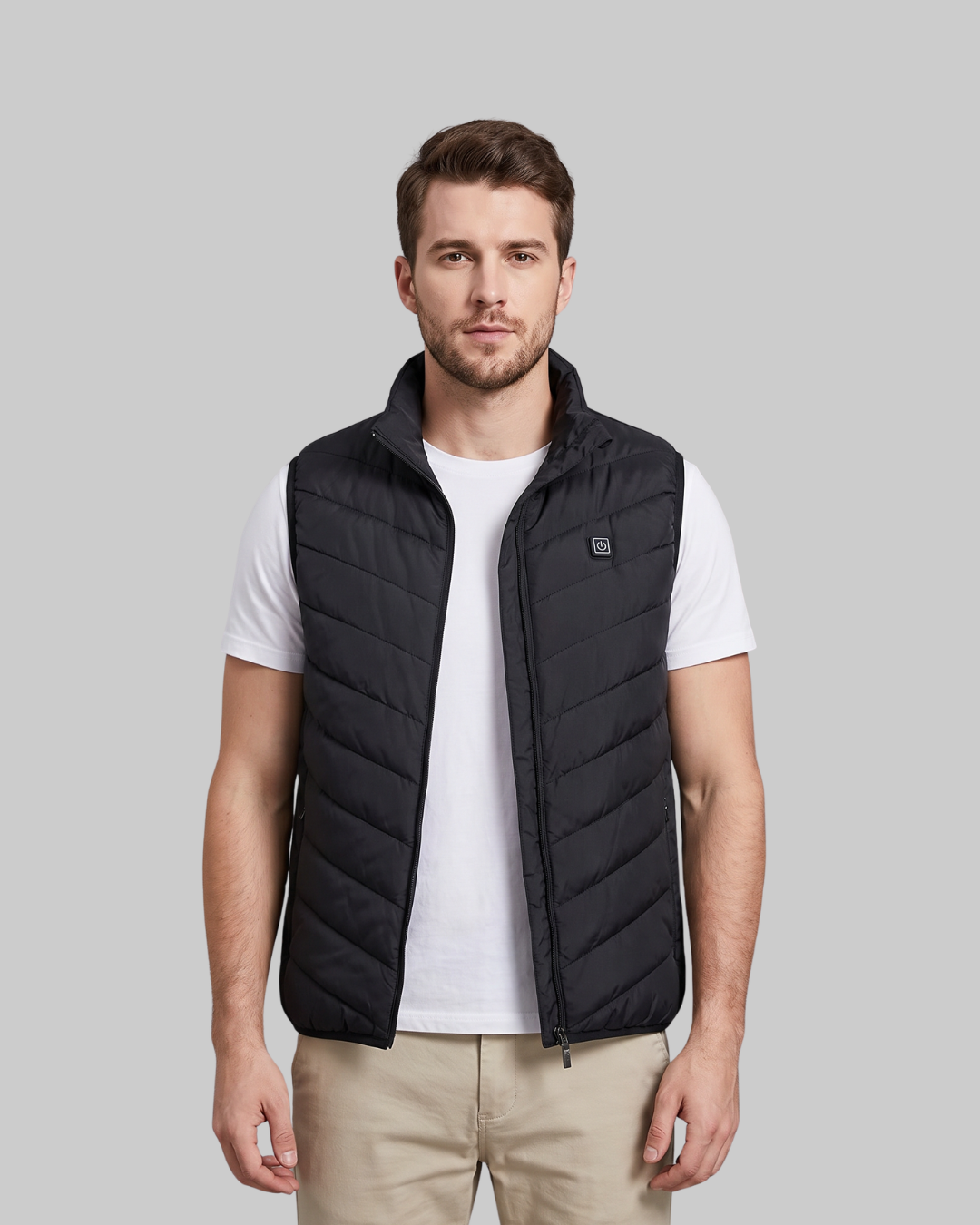 Men's Heated Quilted Vest in black.