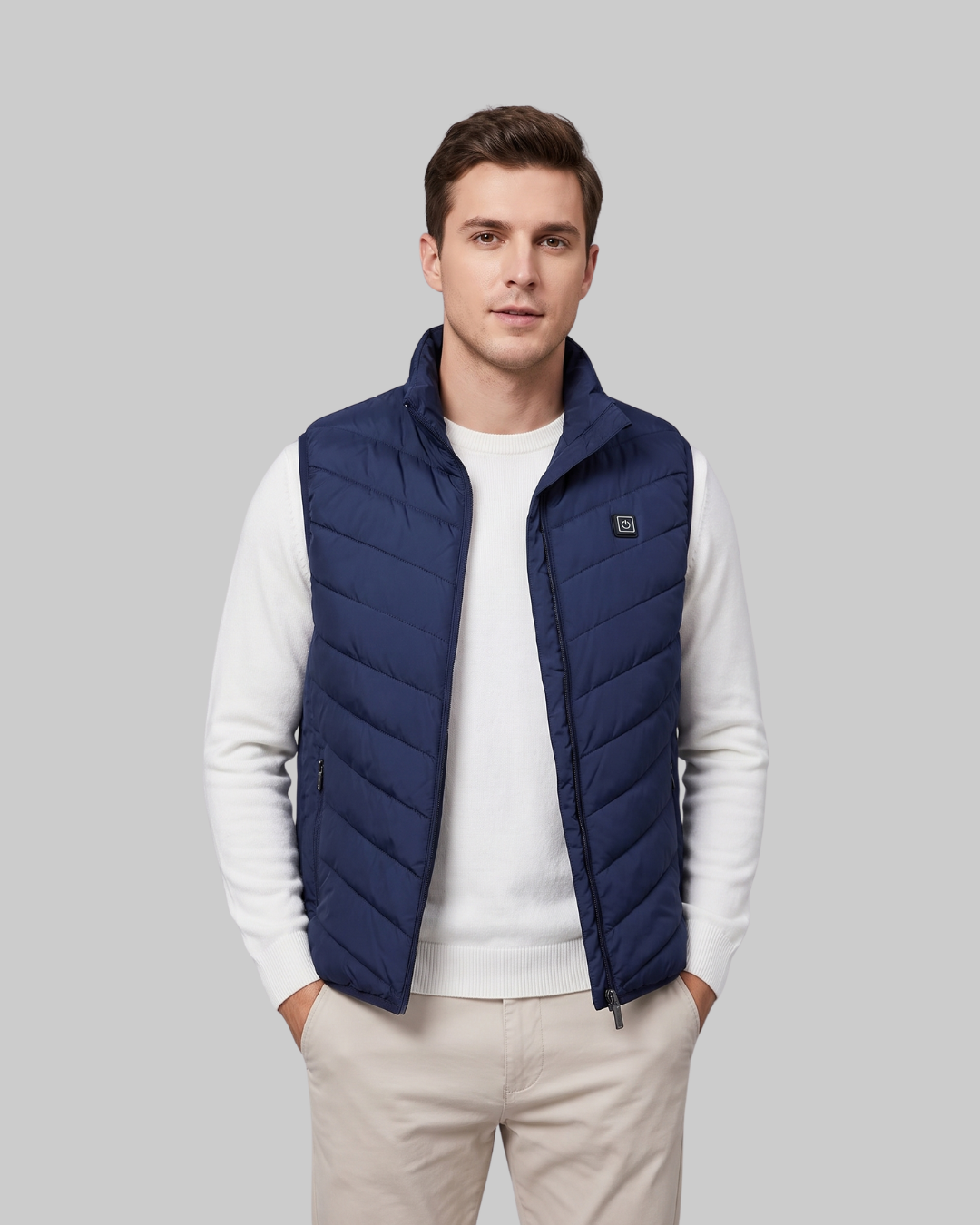 Men's Heated Quilted Vest in blue.