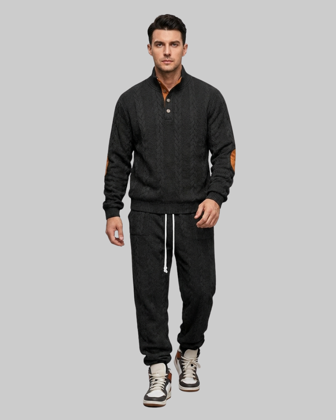 Men's Henley Lounge Tracksuit Set in Black