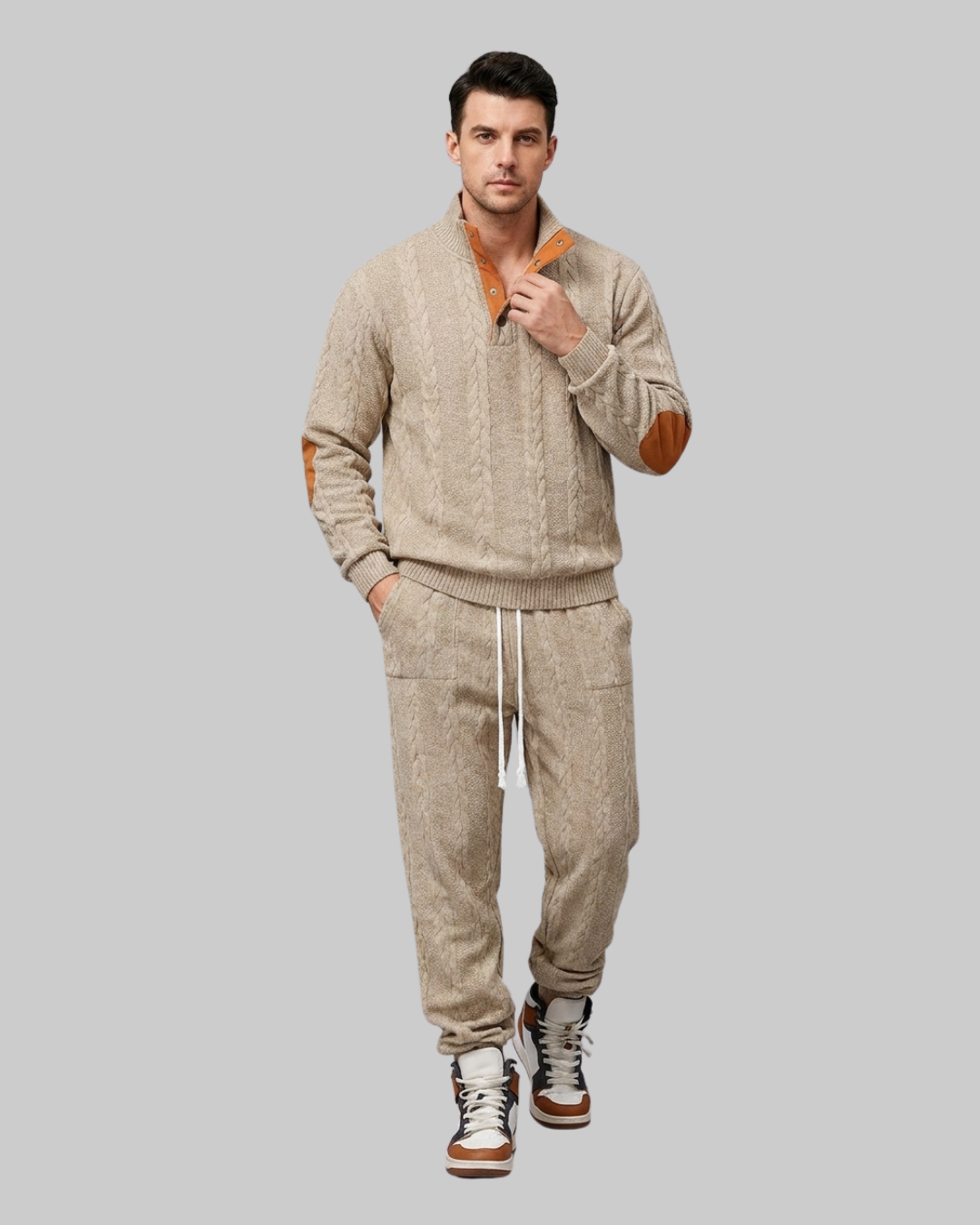 Men's Henley Lounge Tracksuit Set in Khaki