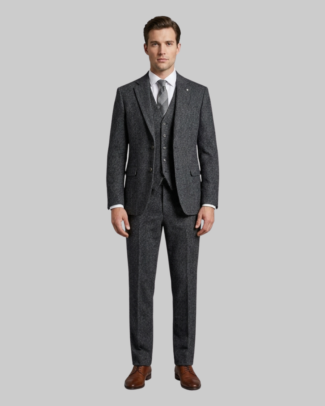Men's Herringbone 3 Piece Suit in Black