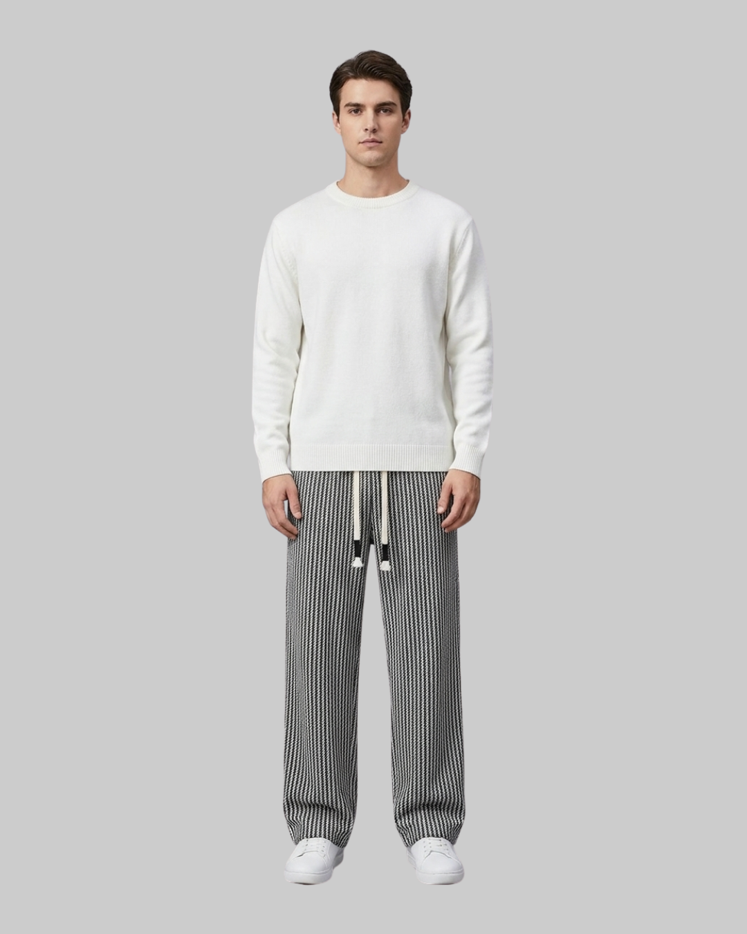 Men's Herringbone Wide Leg Pants in black.