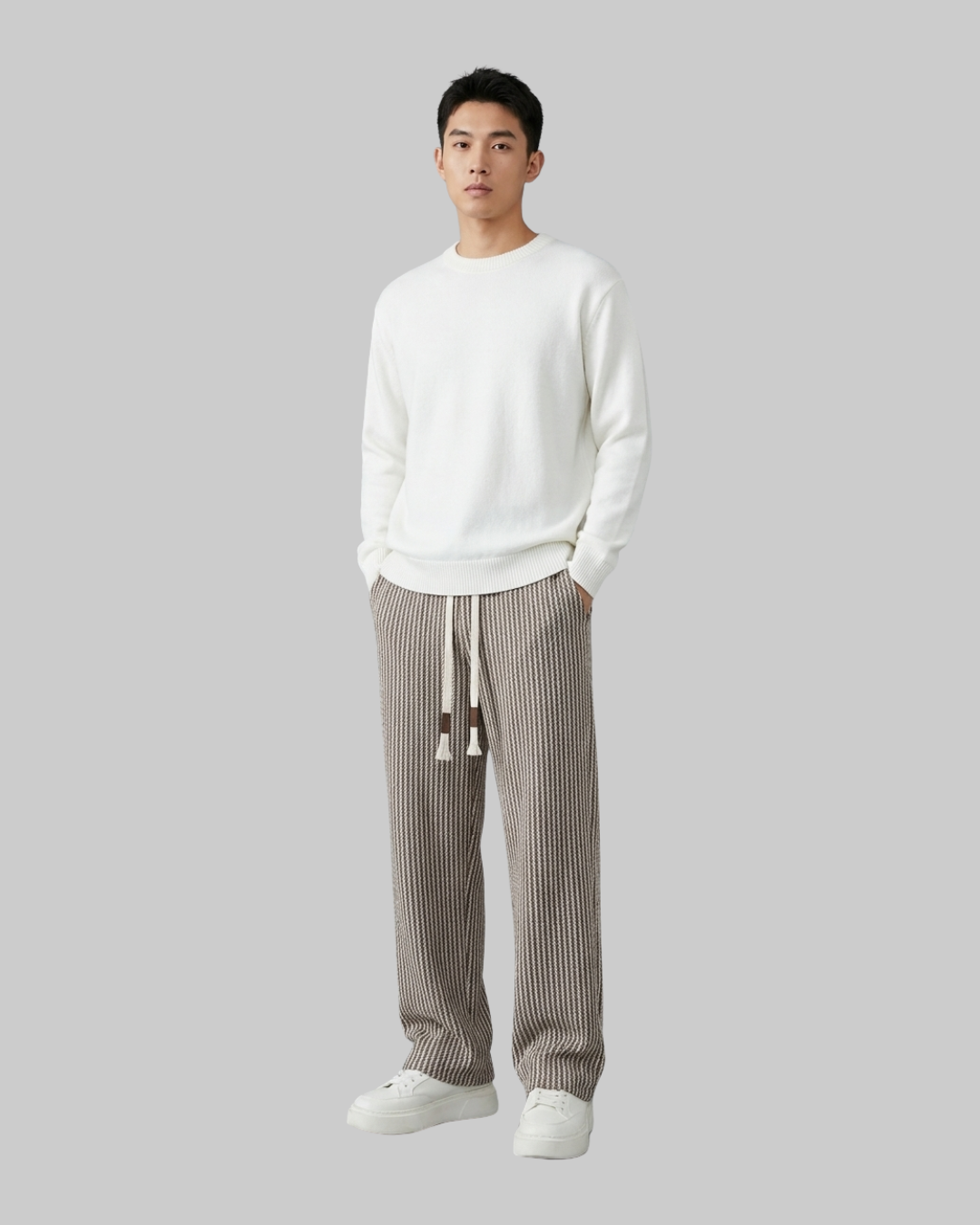 Men's Herringbone Wide Leg Pants in brown.
