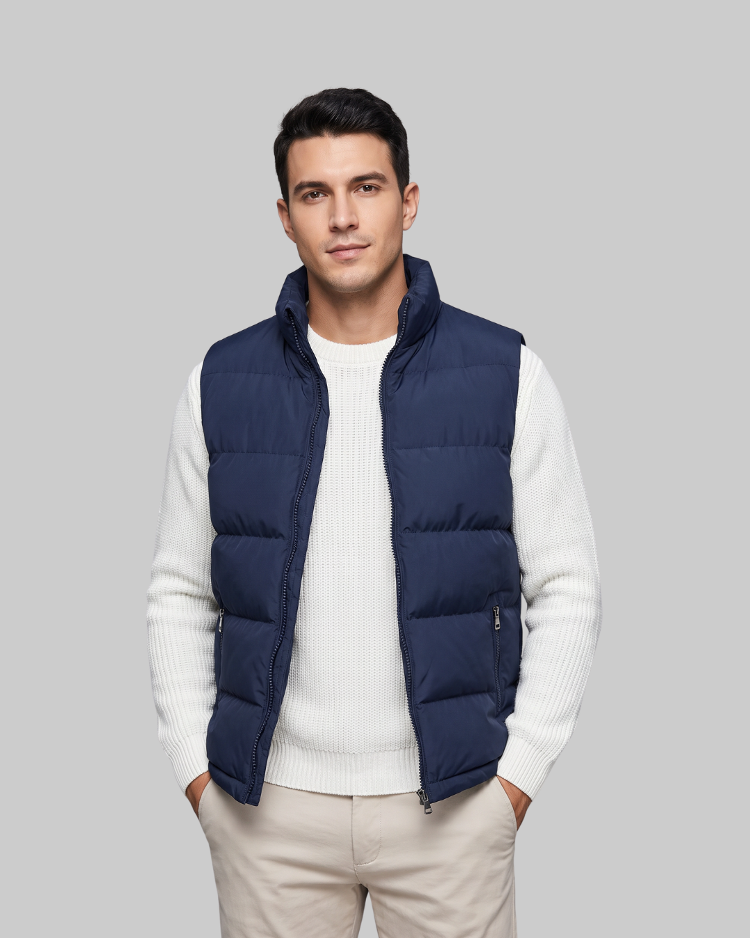 Men's High Neck Quilted Vest in blue.