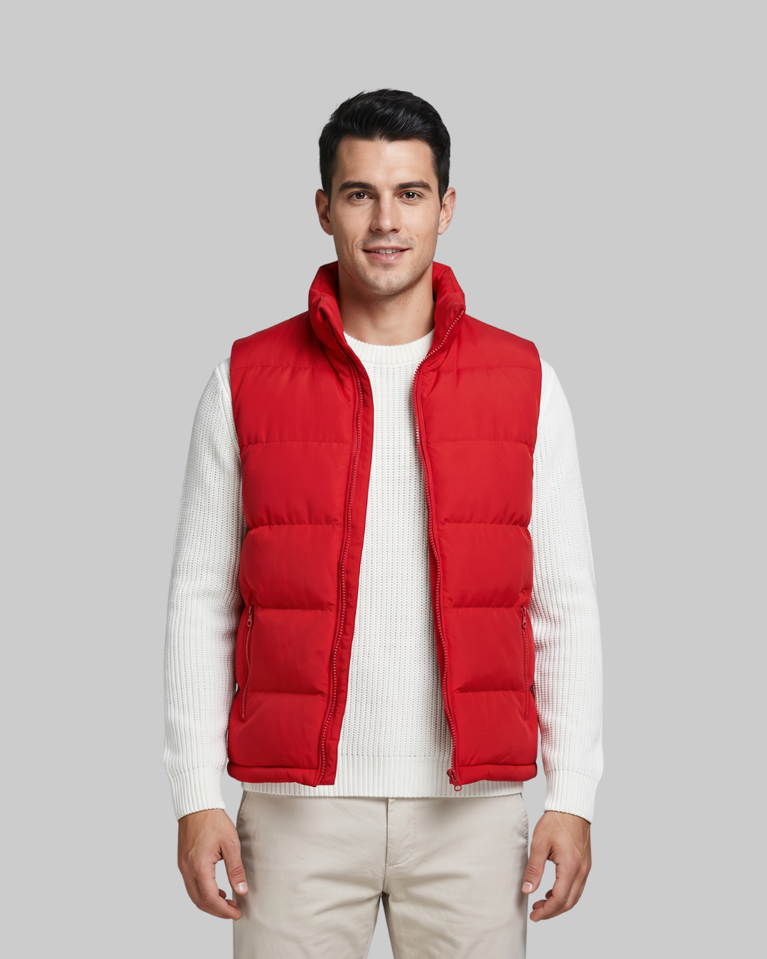 Men's High Neck Quilted Vest in red.