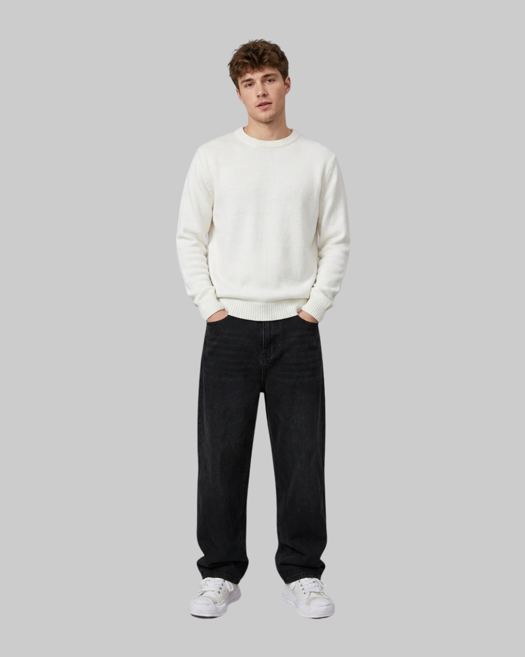 Men's High Waist Baggy Jeans in black.