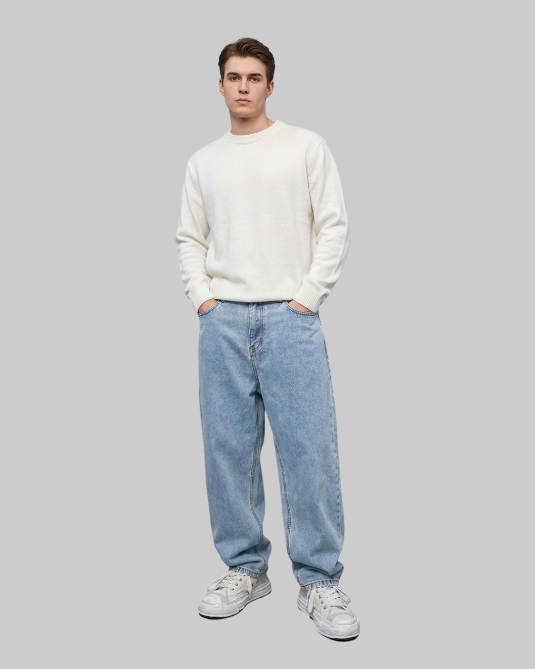 Men's High Waist Baggy Jeans in blue.