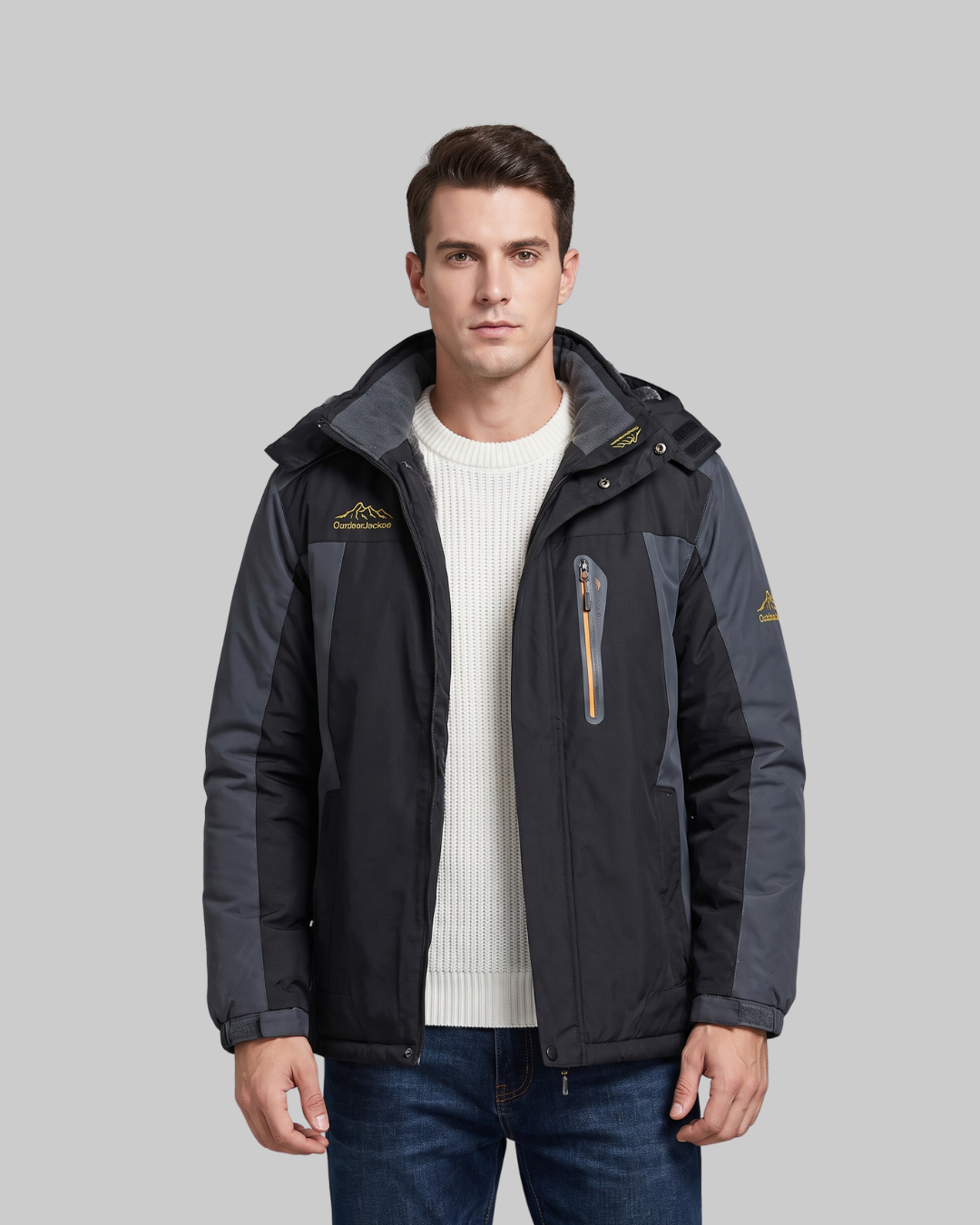 Men's Hooded Outdoor Winter Jacket in black.