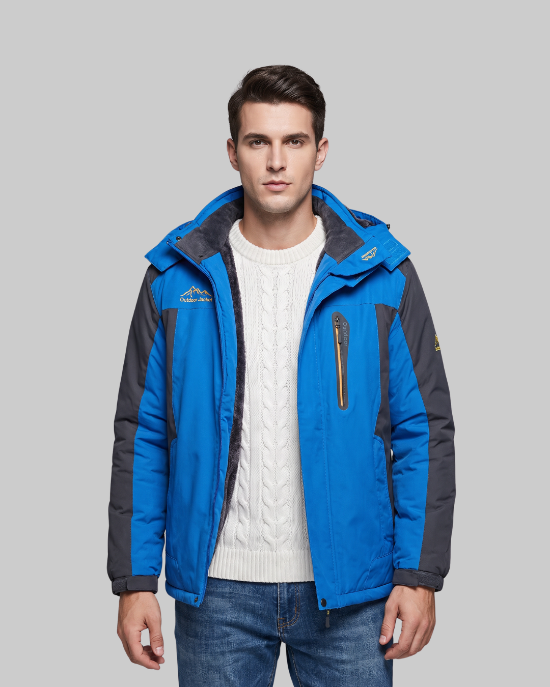 Men's Hooded Outdoor Winter Jacket in blue.