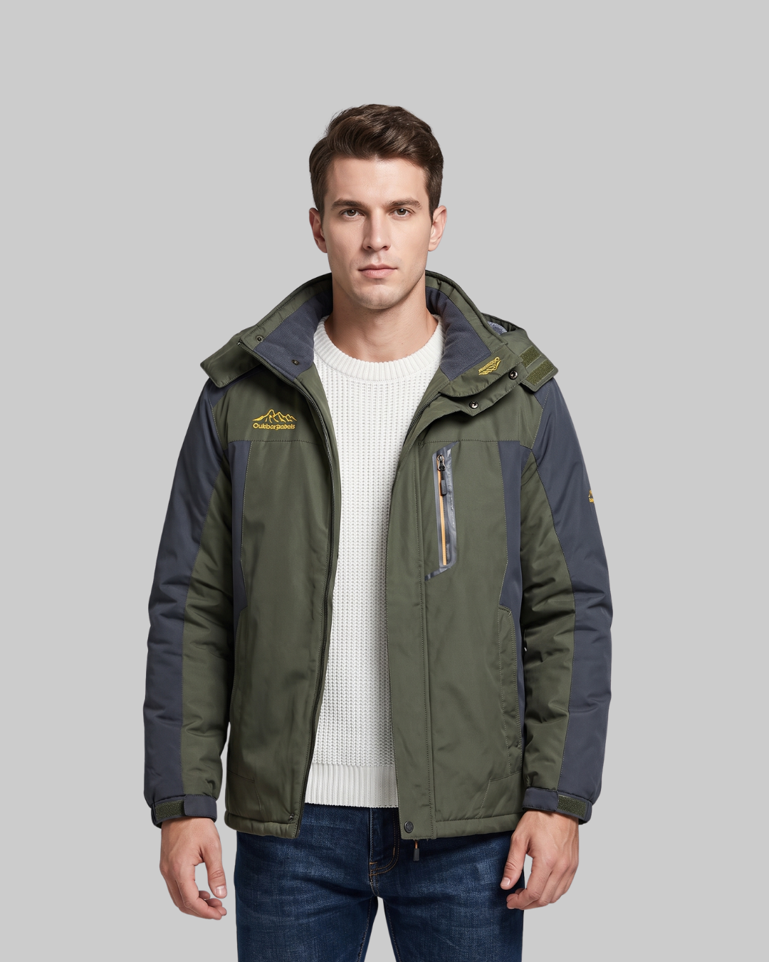 Men's Hooded Outdoor Winter Jacket in green.
