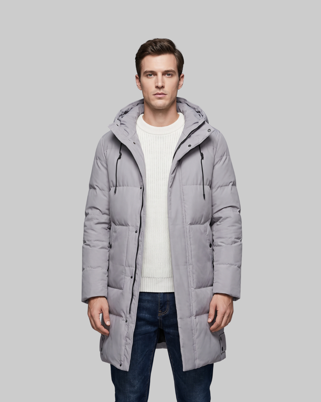 Men's Hooded Quilted Winter Coat in grey/