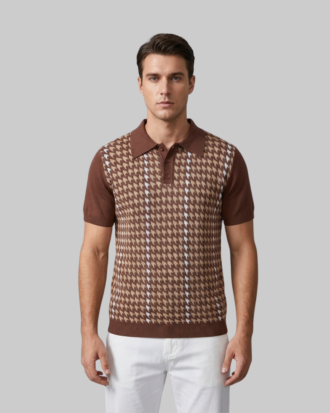 Men's Houndstooth Pattern Polo Shirt in Yellow