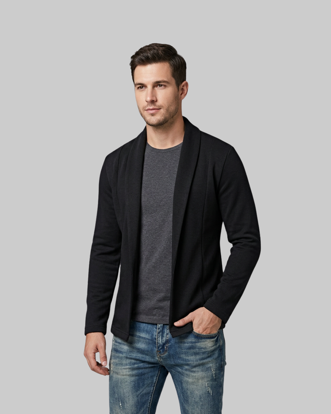 Men's Knit Open Blazerin black.
