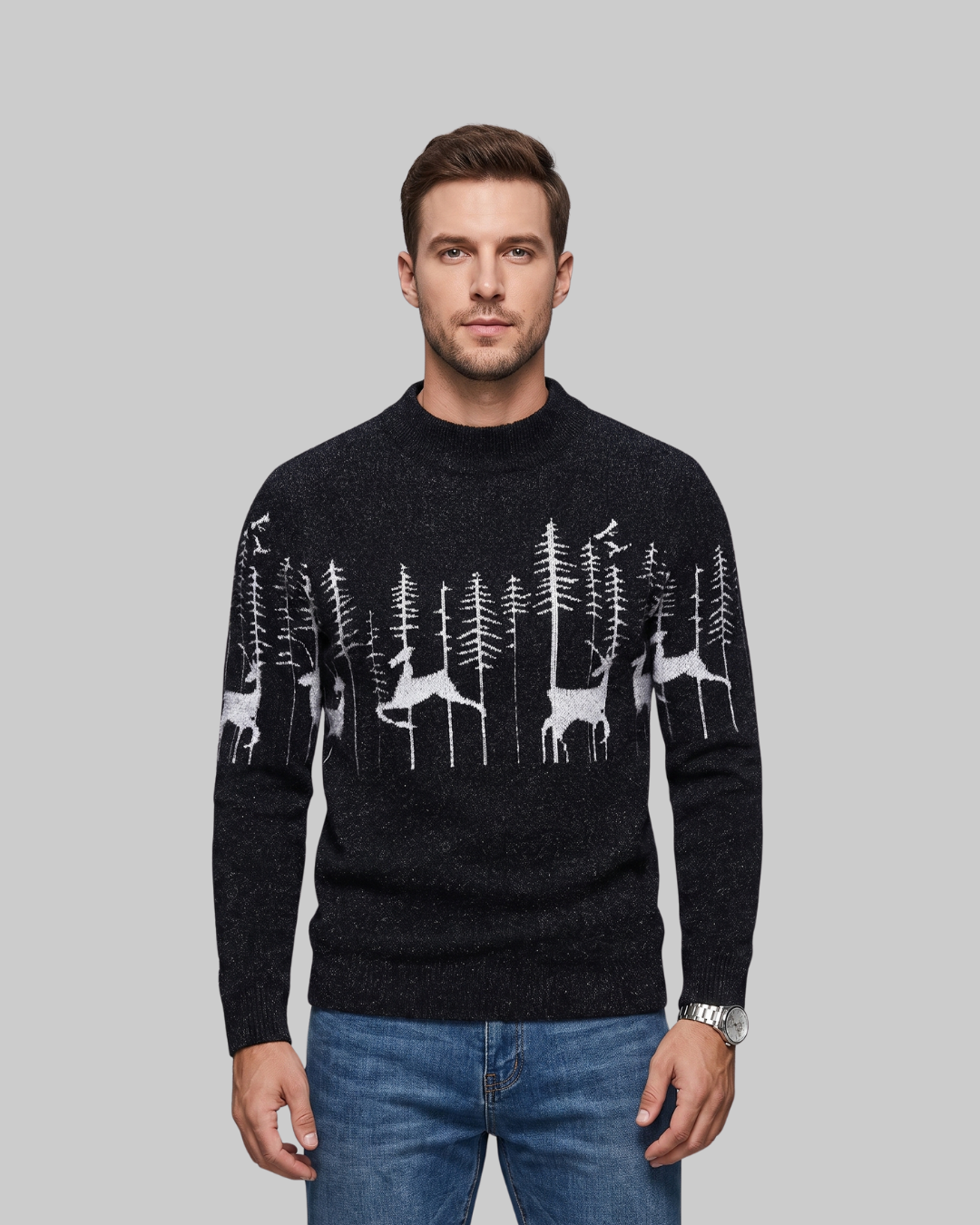 Men's Knit Turtleneck Sweater in black.