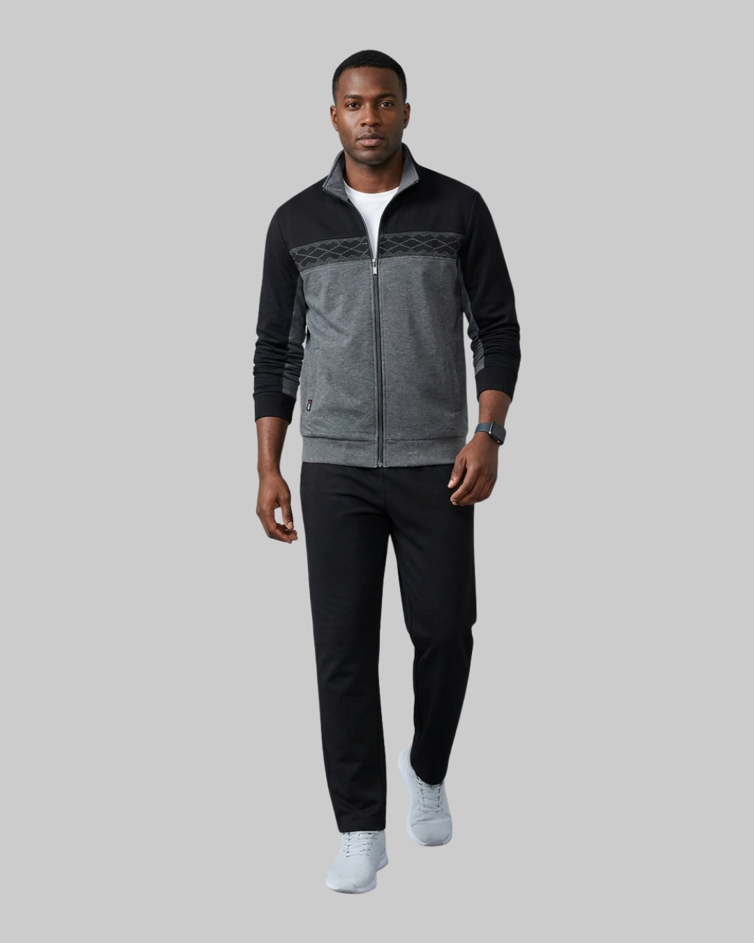 Men's Knit Zip Tracksuit Set in Black