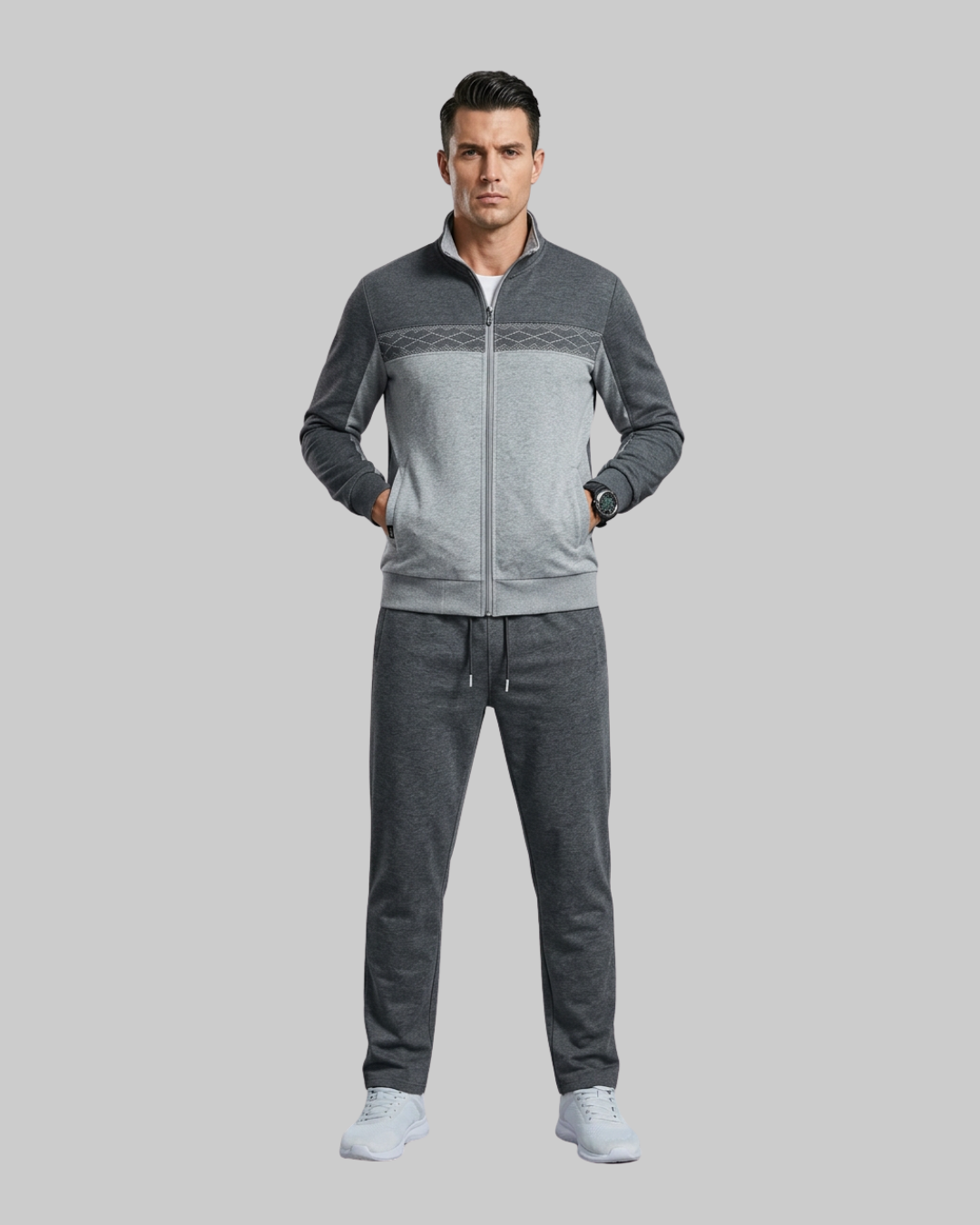 Men's Knit Zip Tracksuit Set in Grey