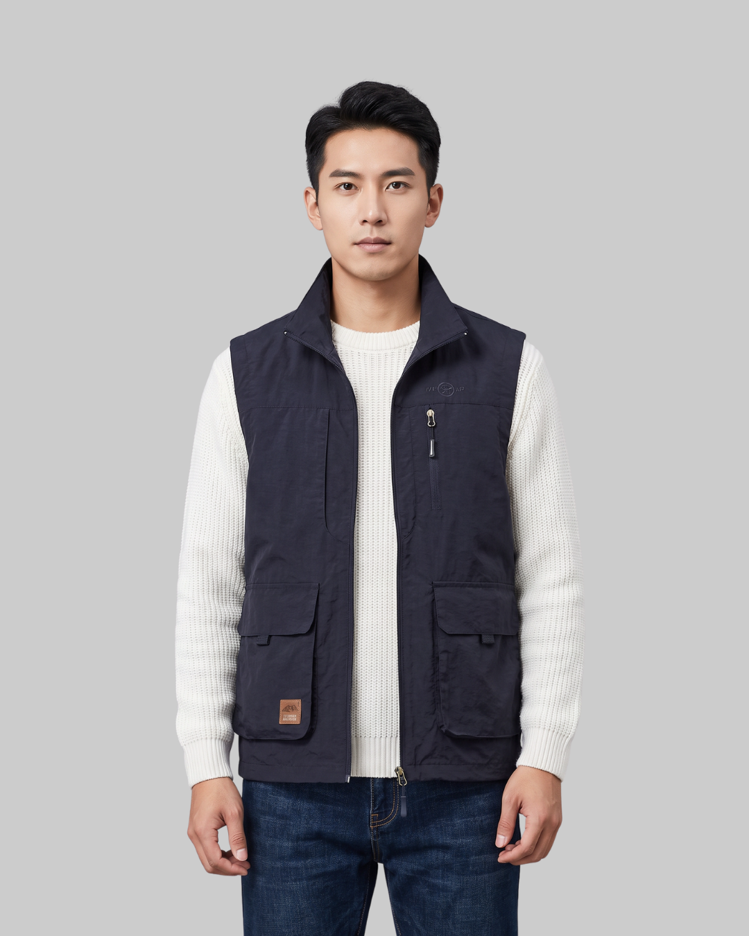 Men's Large Pocket Utility Vest in dark blue.