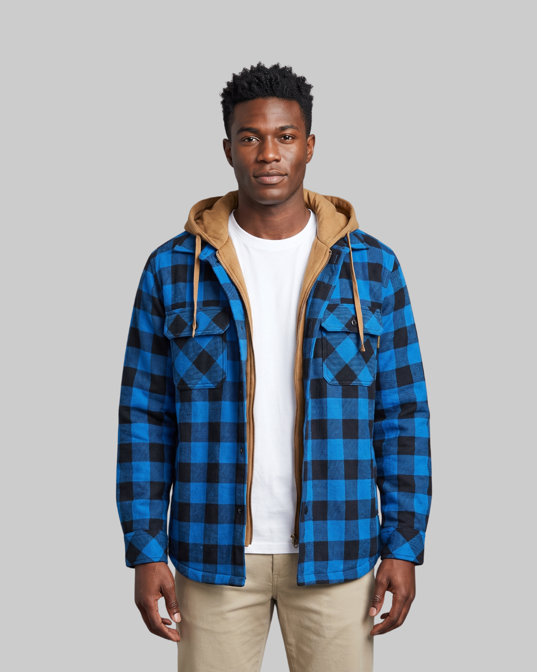 Men's Layered Plaid Zip Hoodie