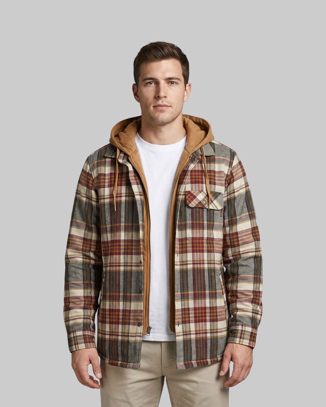 Men's Layered Plaid Zip Hoodie