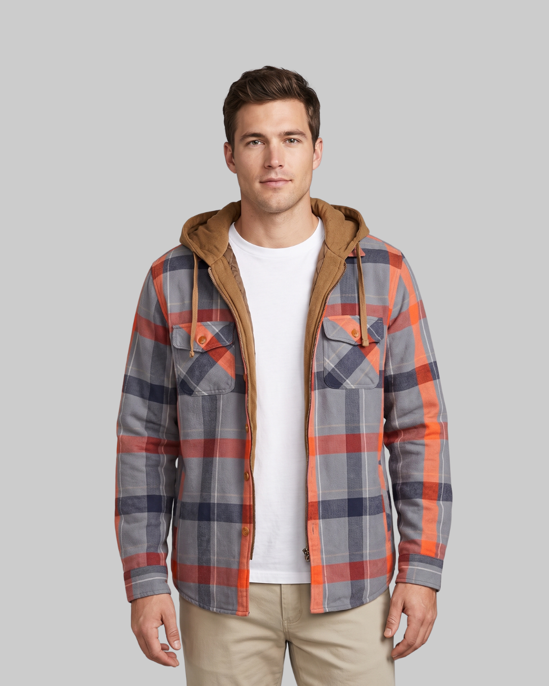 Men's Layered Plaid Zip Hoodie