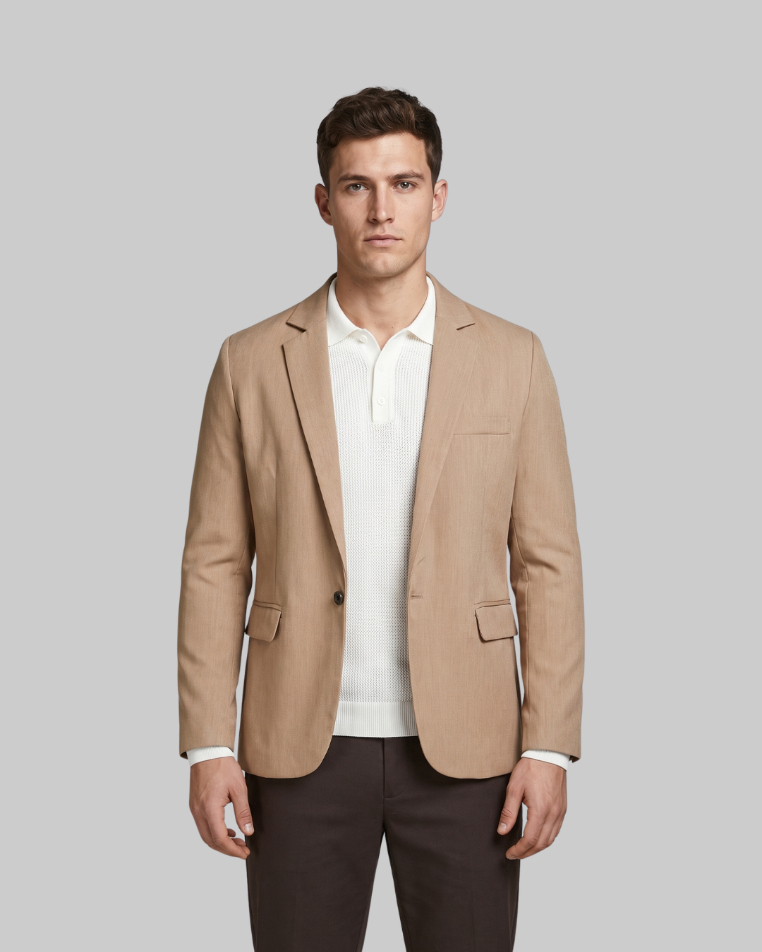 Men's Leisure Fit Blazer in khaki.