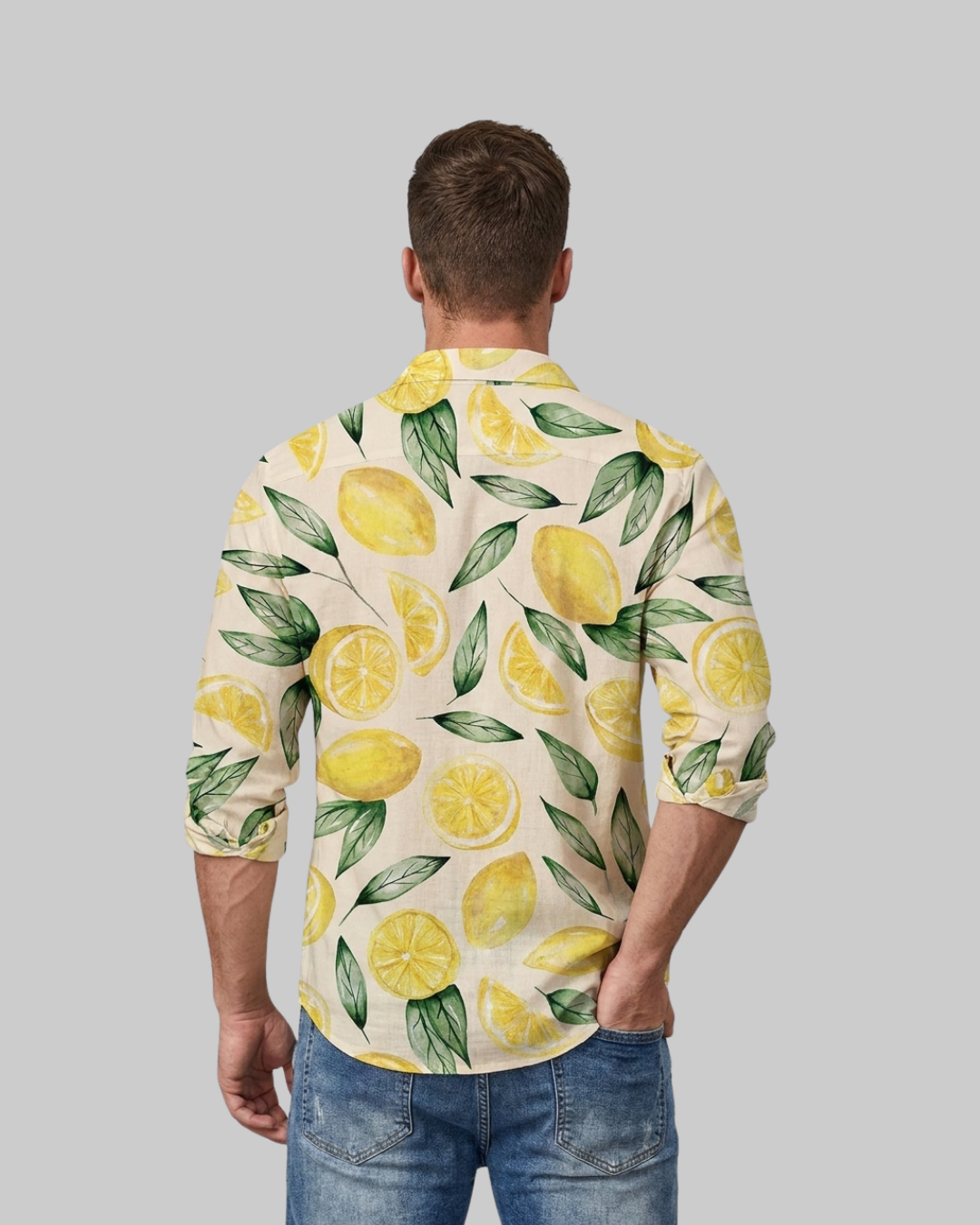 Men's Lemon Print Summer Shirt in back.