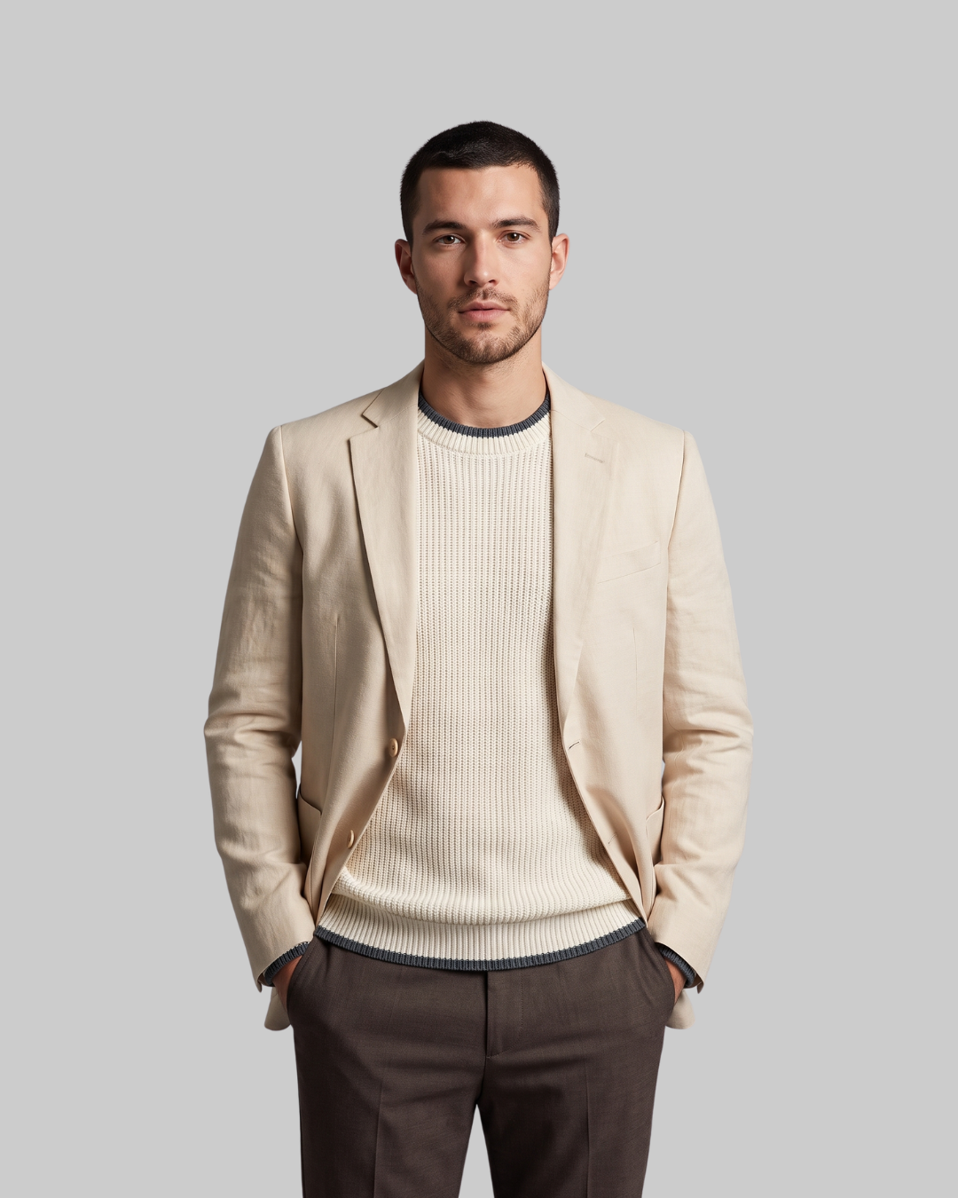 Men's Light Business Blazer in beige.