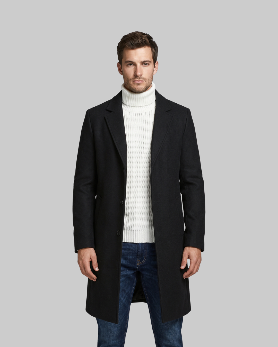 Men's Long Winter Coat in black.