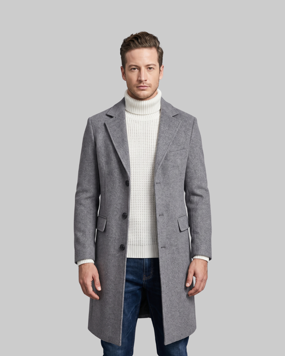 Men's Longline Tailored Coat in grey.
