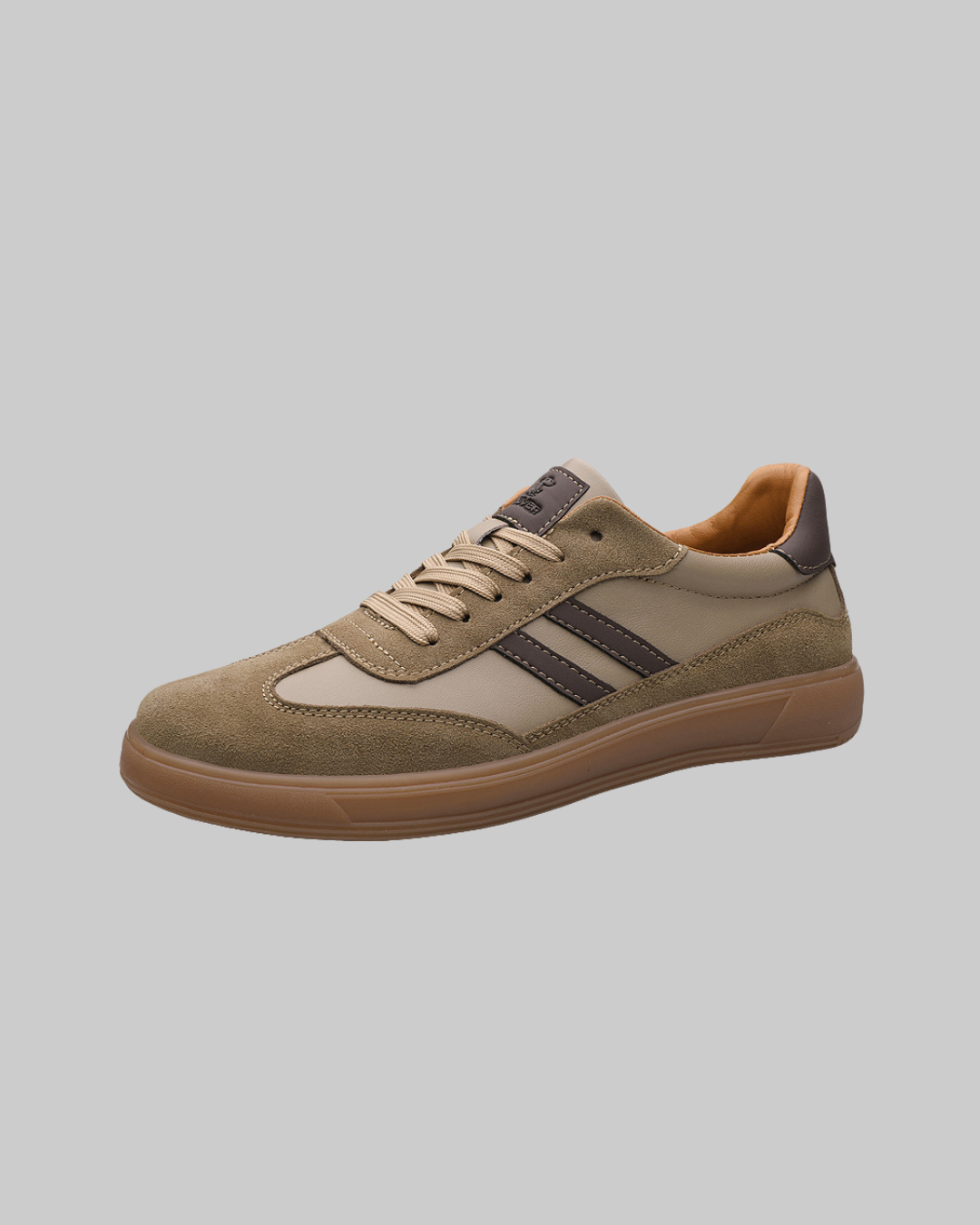 Men's Low-Top Lace-Up Sneakers in khaki.